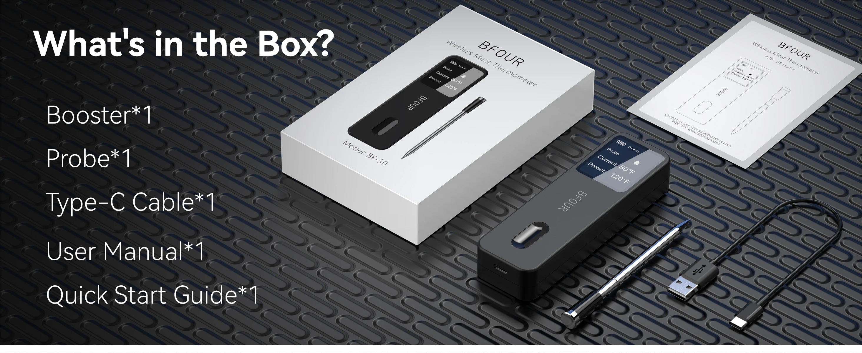 Rechargeable Wireless Bluetooth Meat Thermometer IP67 Waterproof Probes with LCD Screen Booster