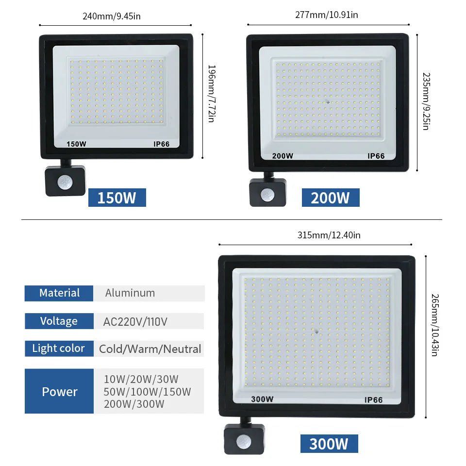 LED Floodlight Spotlights with PIR Motion Sensor