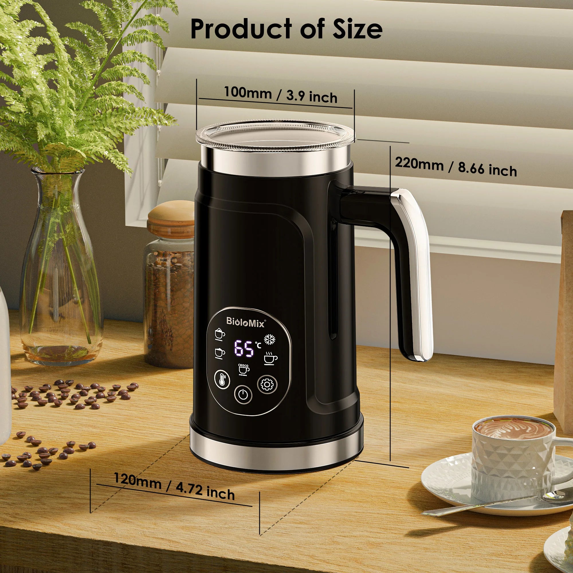 5-in-1 Hot & Cold Milk Frother with LED Touch Screen