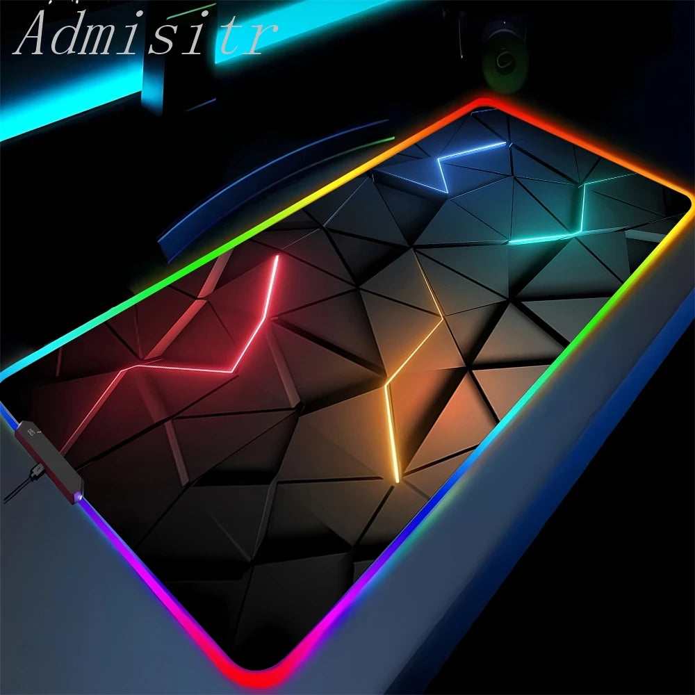 Large Geometric RGB Luminous LED Gamer Mousepad