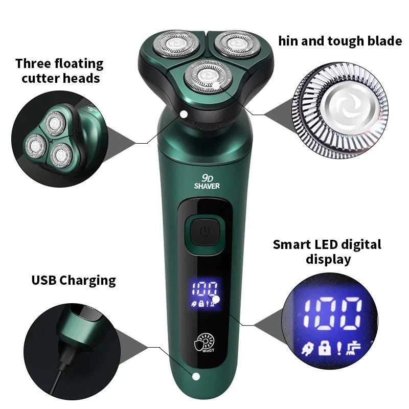 Smart USB Rechargeable LCD Digital Display Three-head Floating Razor