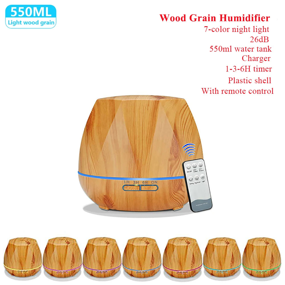 Remote Control Ultrasonic Humidifier Essential Oil Diffuser With 7 Color LED