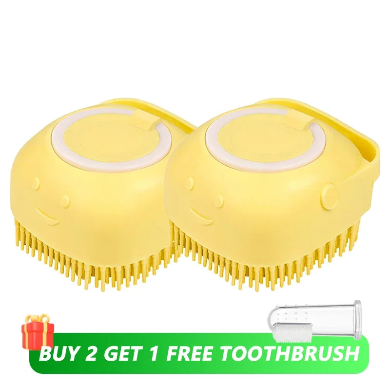 2-in-1 Dog Bathing &amp; Massage Brush with Shampoo Dispenser