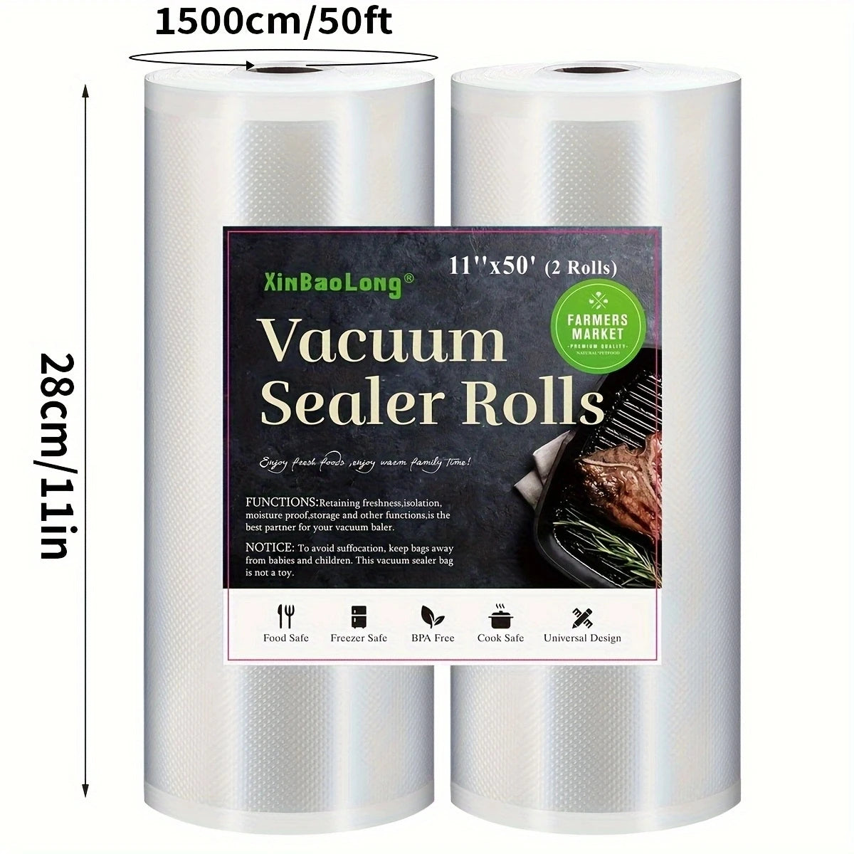 2pcs BPA-Free Vacuum Sealed Bag Roll 15m