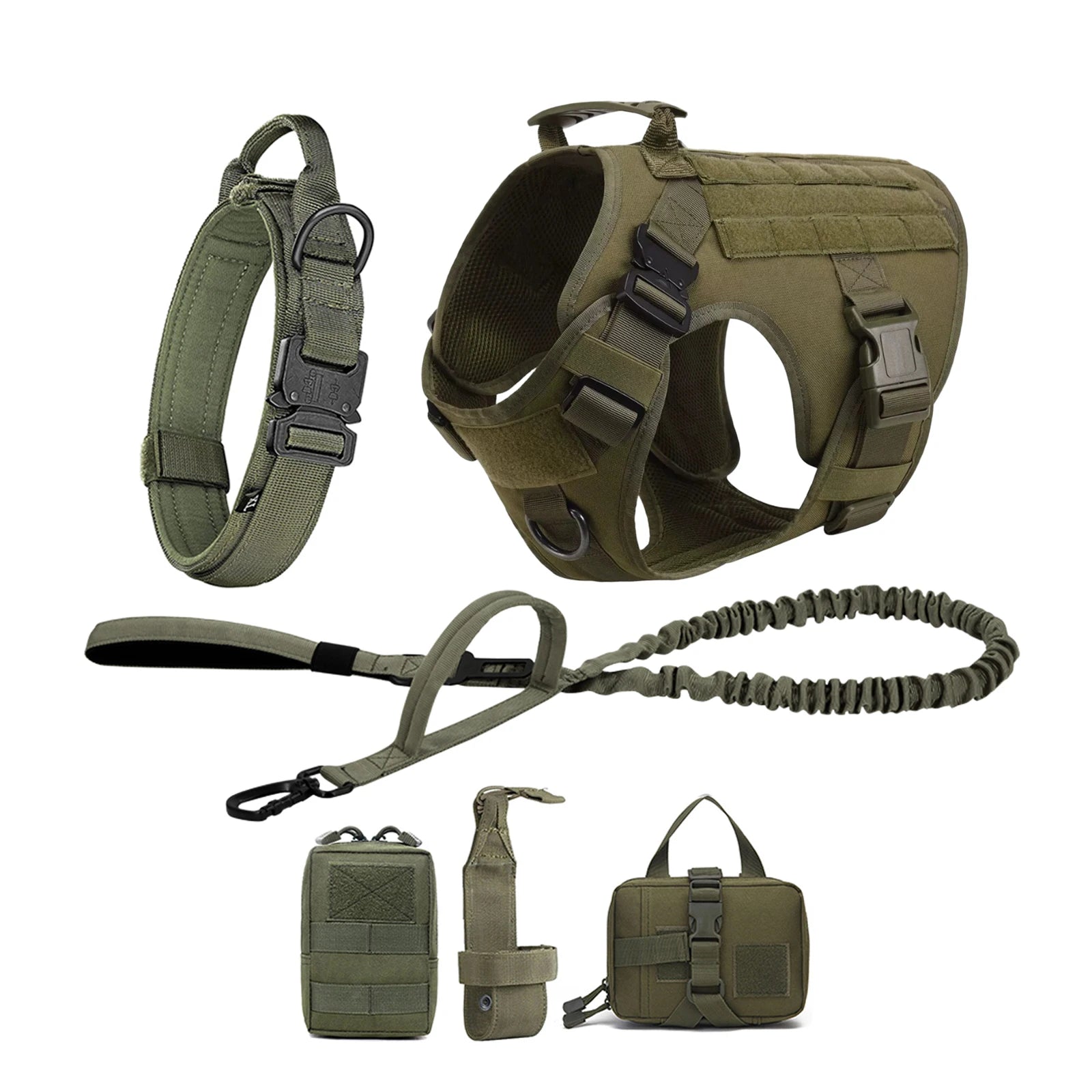 Tactical Dog Walking Vest Harness Collar Leash Molle Pouches