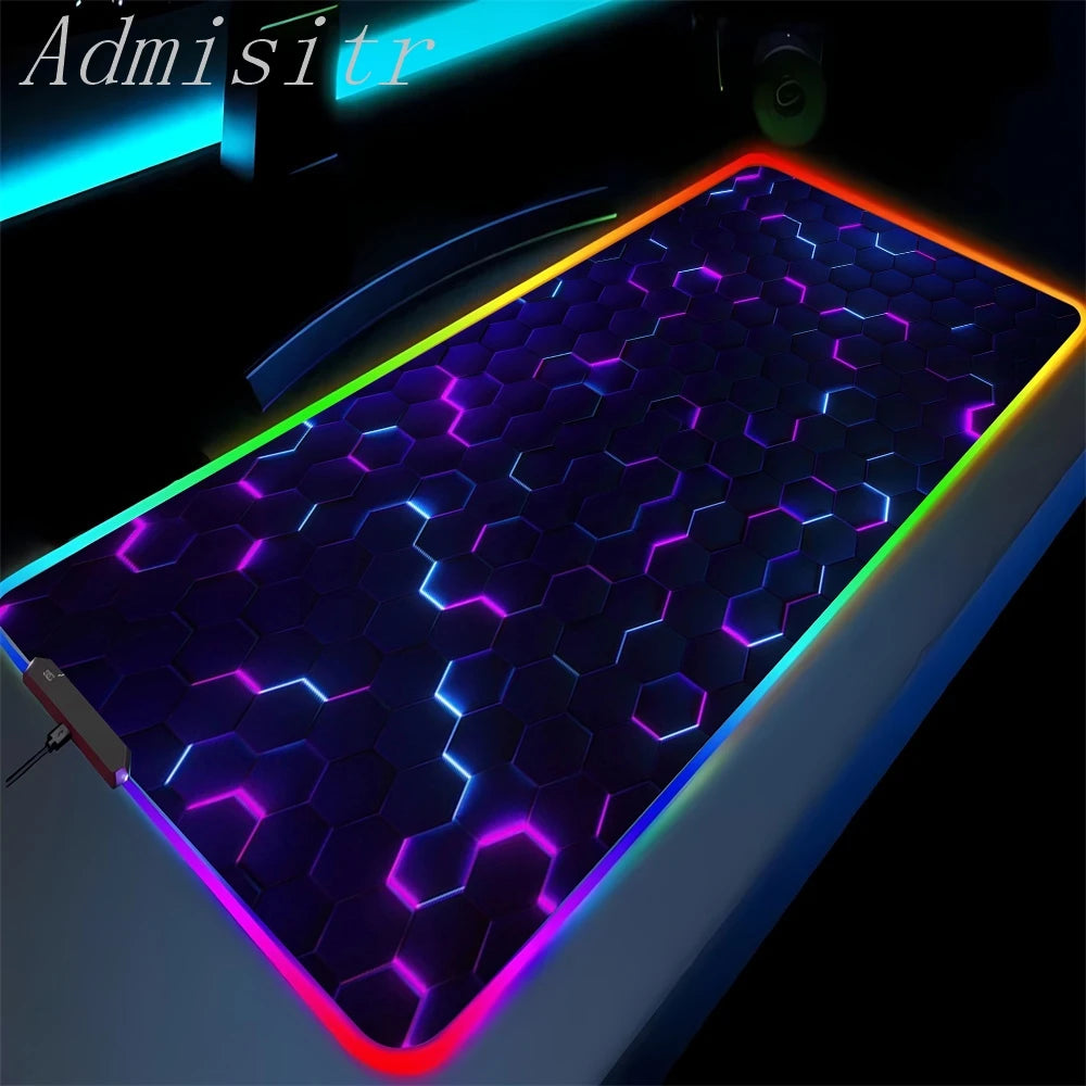 Large Geometric RGB Luminous LED Gamer Mousepad