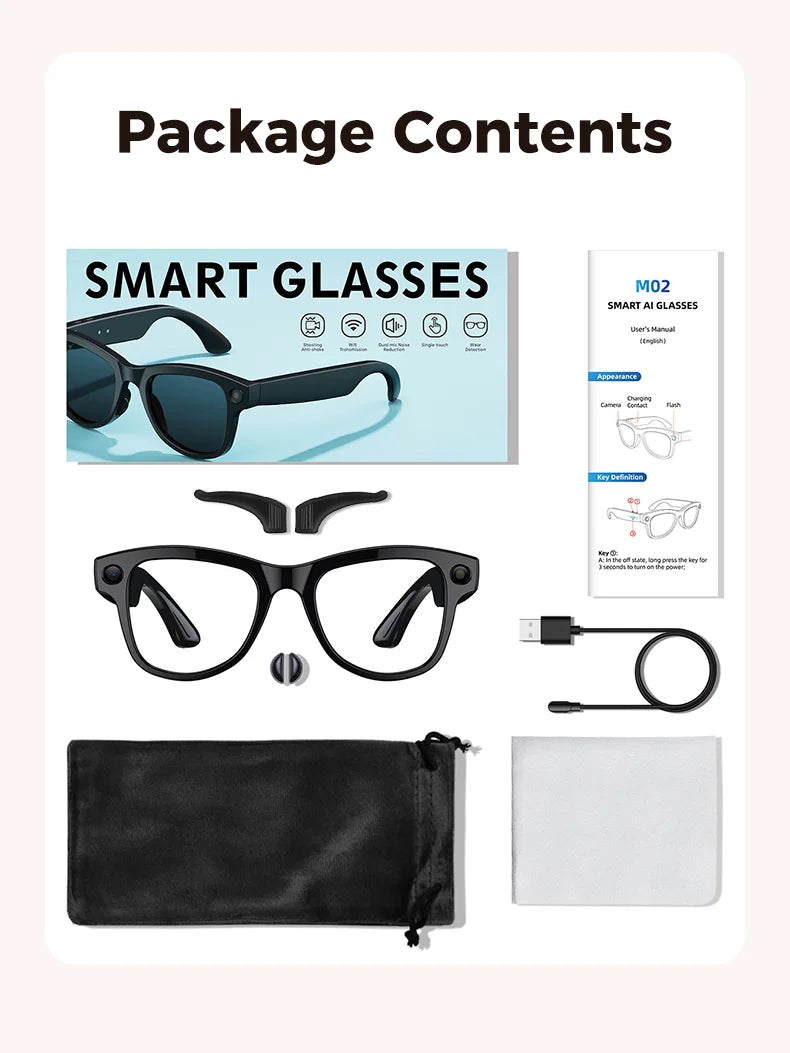 3600mAh Large Battery Smart Glasses 8MP HD Camera Video Recording Sunglasses Men