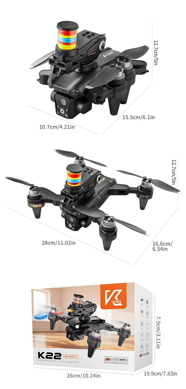 K22 MAX Frisbee Launch Drone with HD Dual Camera Remote Control Quadcopter
