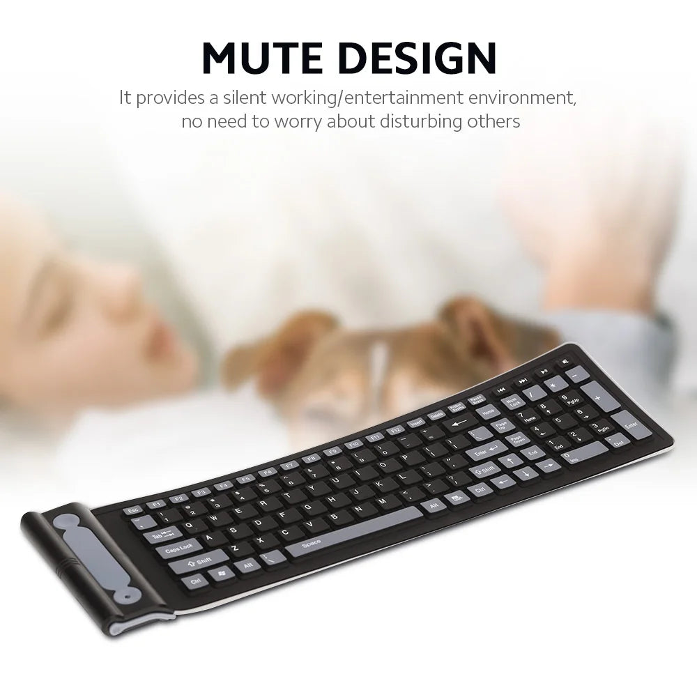 2.4G Wireless Keyboard 107 Keys Portable Folding Soft Silicone Dustproof Keyboard