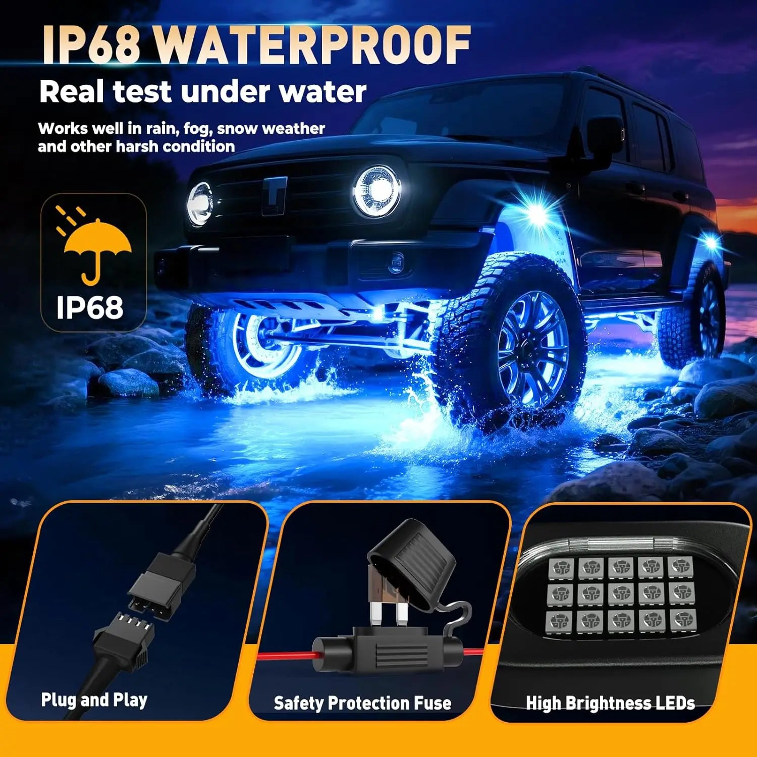 RGB LED Neon Car Underglow Chassis Lights with Music Sync