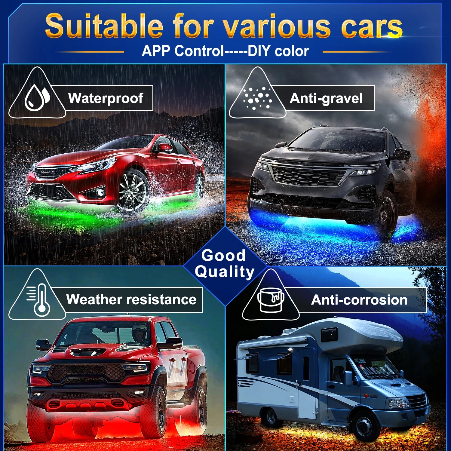 RGB Car Waterproof Underglow Strip Lights with App Control