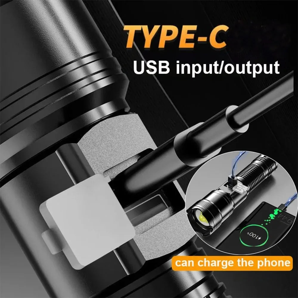 Super Bright LED High Power Long Range Tactical Torch Flashlight USB Rechargeable