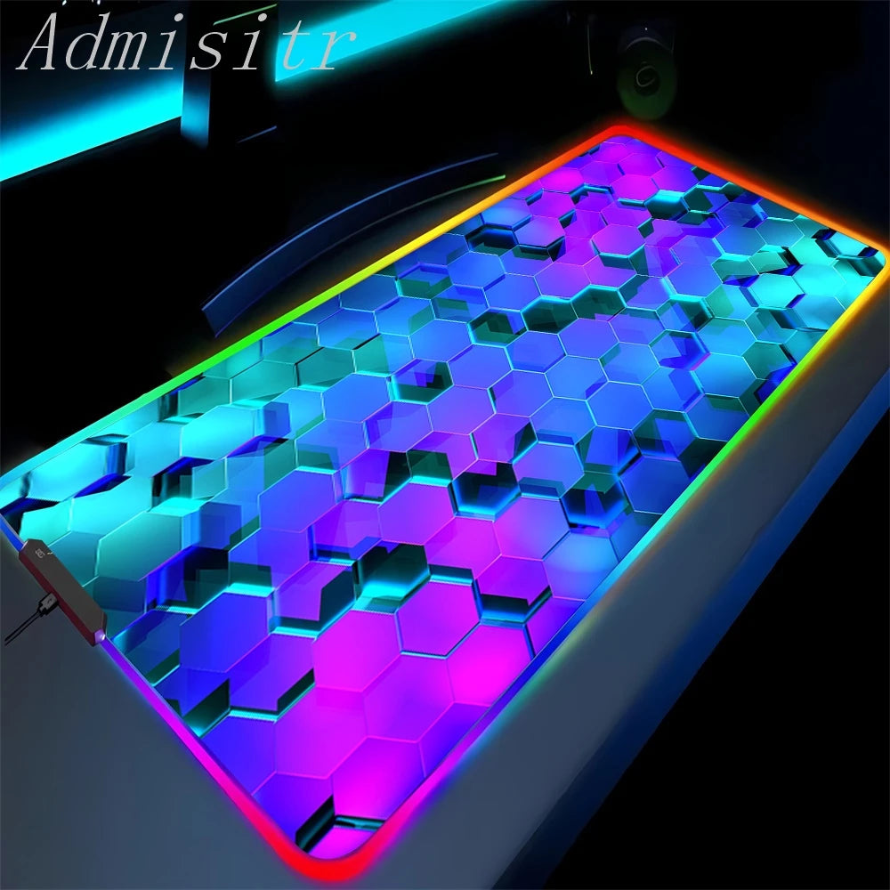 Large Geometric RGB Luminous LED Gamer Mousepad