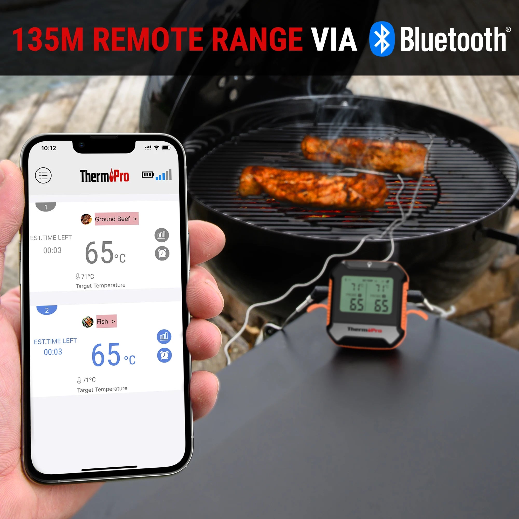 ThermoPro TP904 Bluetooth Wireless 135M Dual Probes Digital Meat Thermometer with Alarm Timer