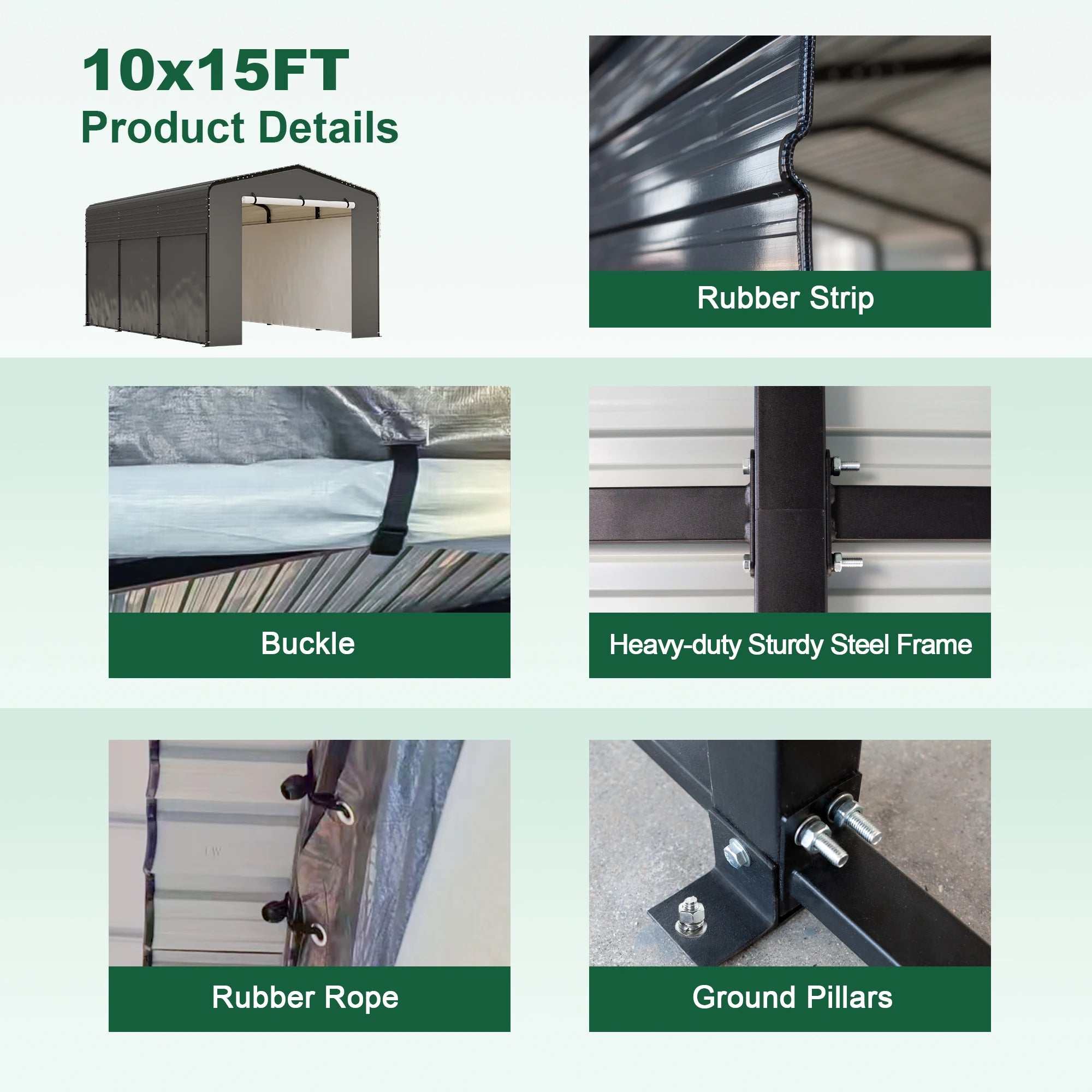 10x15FT Heavy-Duty Metal Carport