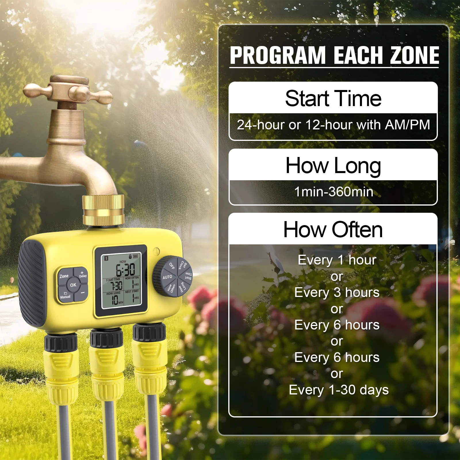 Insoma 3-Outlet Independent Control Automatic Water Timer Garden Irrigation Watering System Independent Control