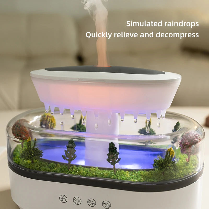 Raindrop Air Humidifier Colorful Light White Noise Essemtial Oil Diffuser