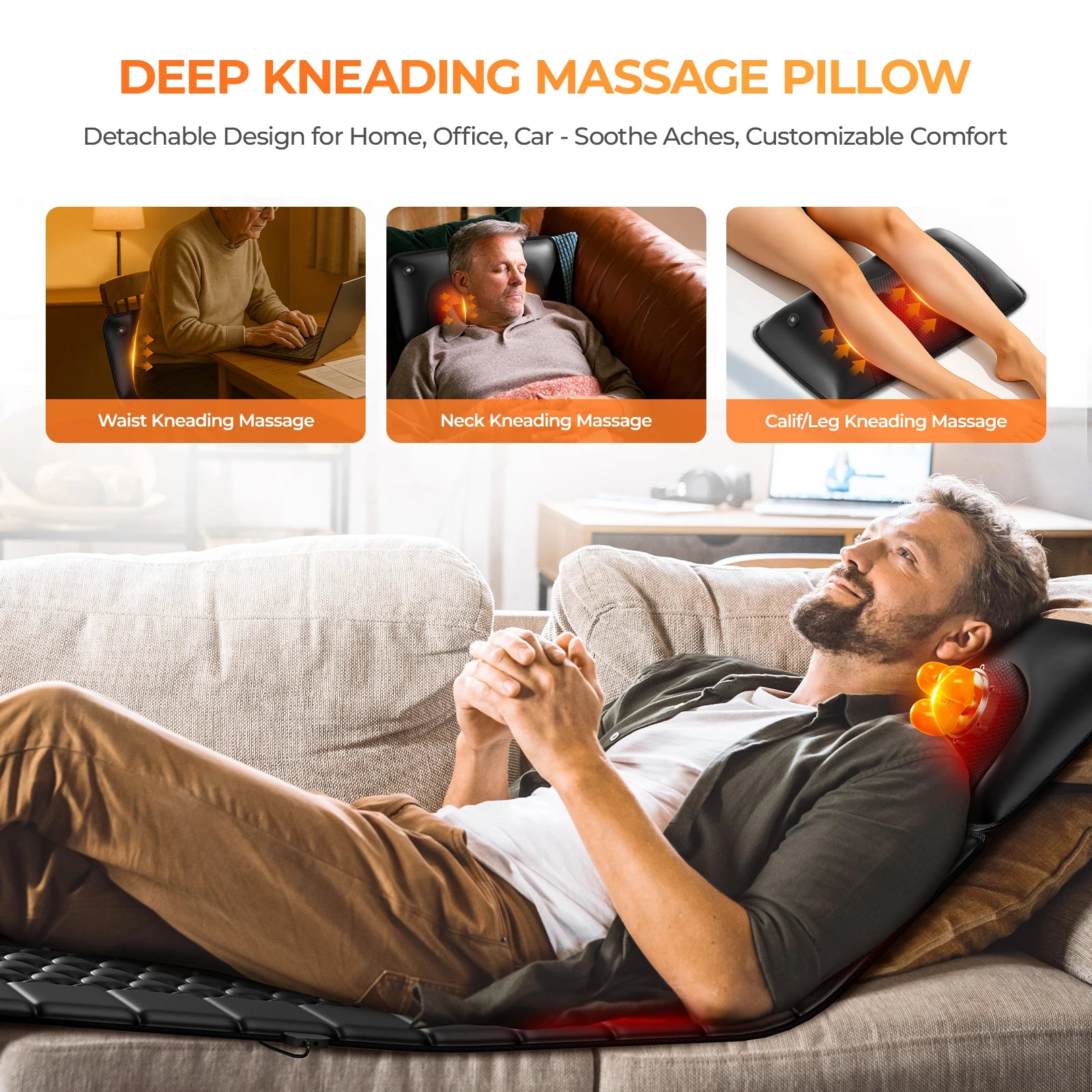 Full Body Shiatsu Massage Mat with Heat, Detachable Massager Pad