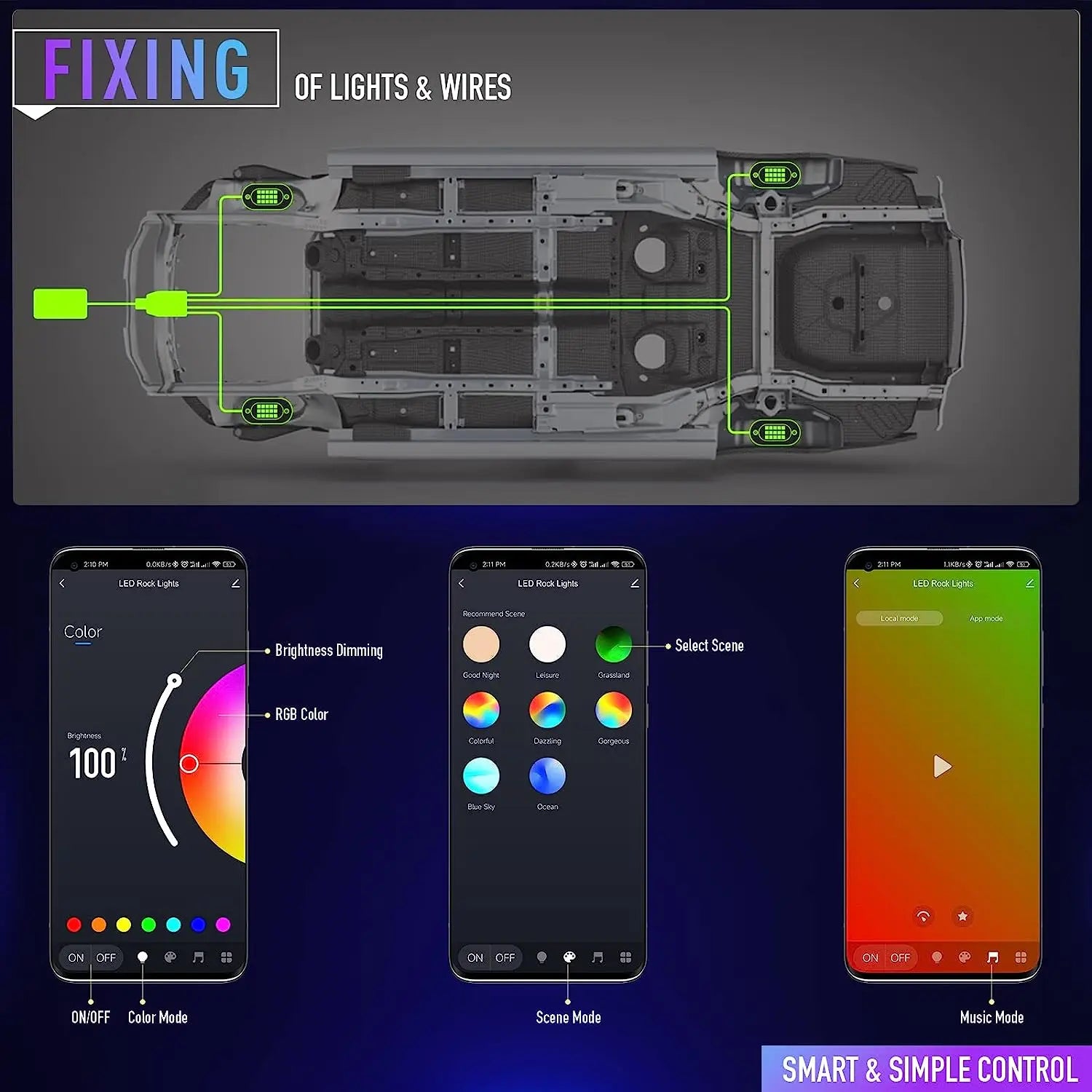 RGB LED Neon Car Underglow Chassis Lights with Music Sync