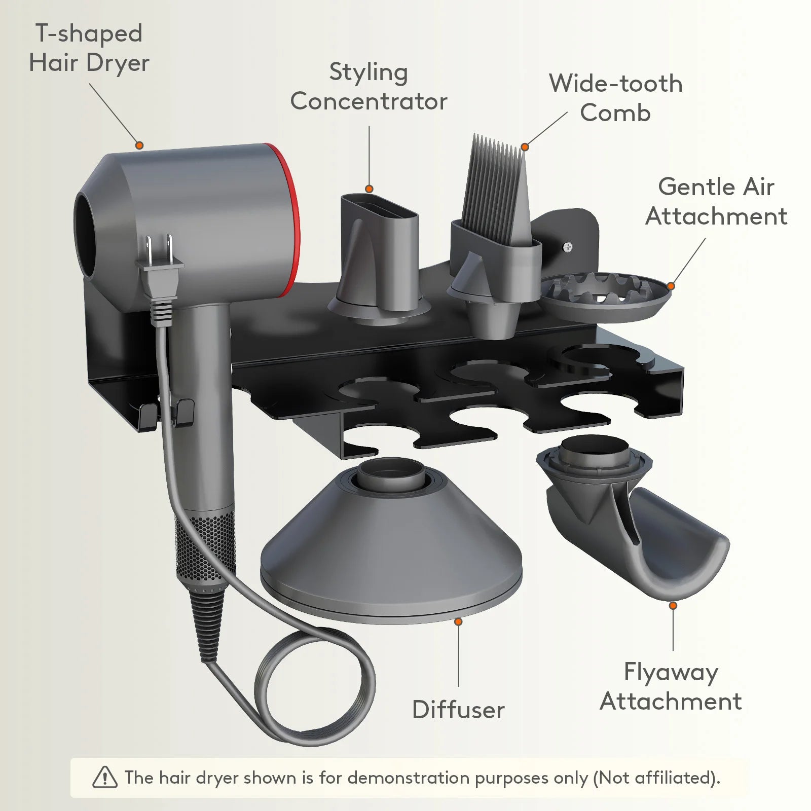 Wall Mounted Hair Dryer Holder and Tool Organizer for Dyson Hair Dryer