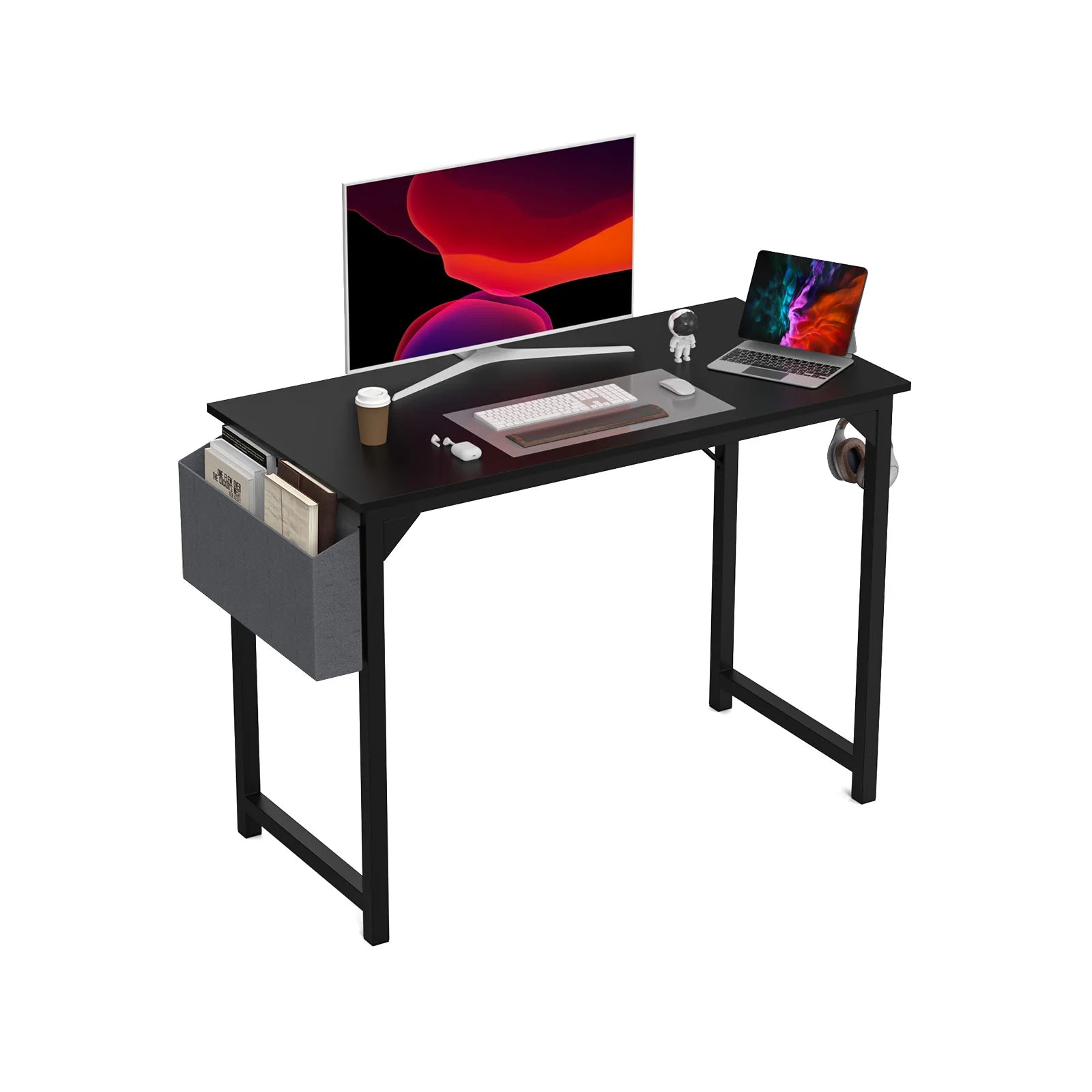 JHK Compact Computer Desk with Side Bag & Headphone Hook