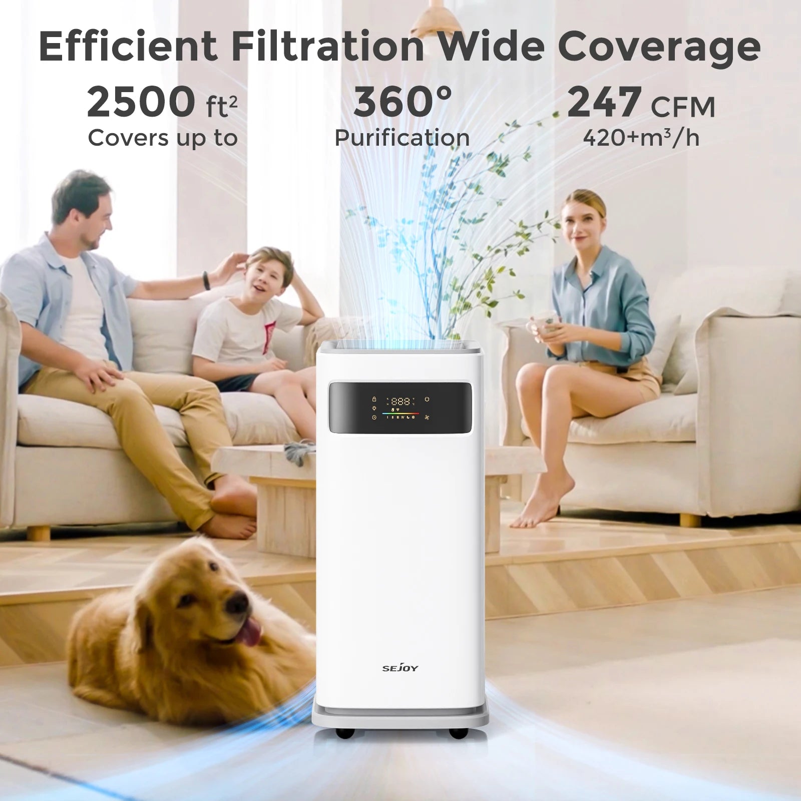 Sejoy Air Purifier – True HEPA H13 Filter for Home