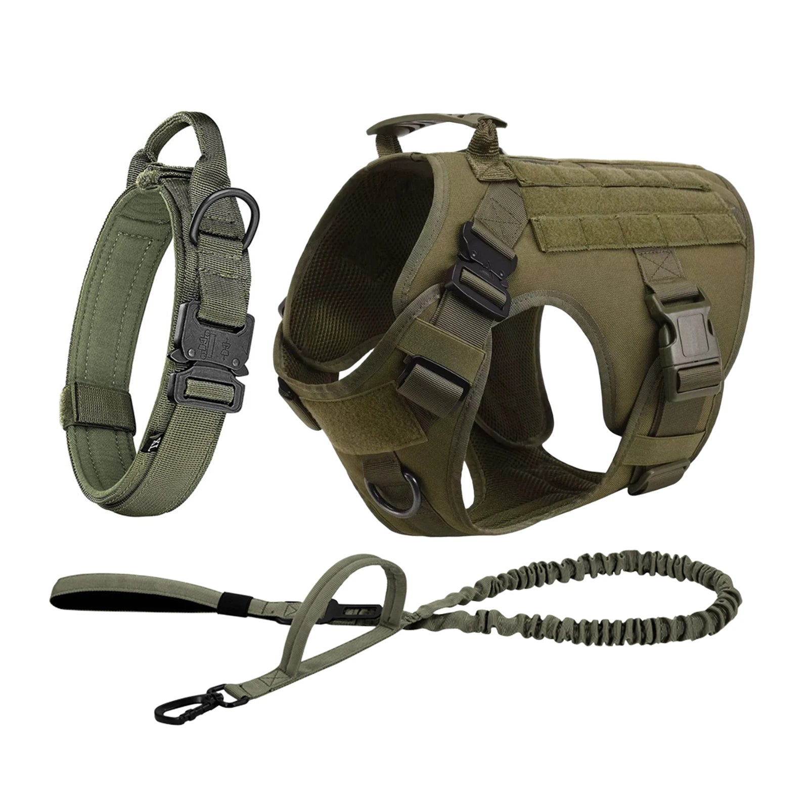 Tactical Dog Walking Vest Harness Collar Leash Molle Pouches