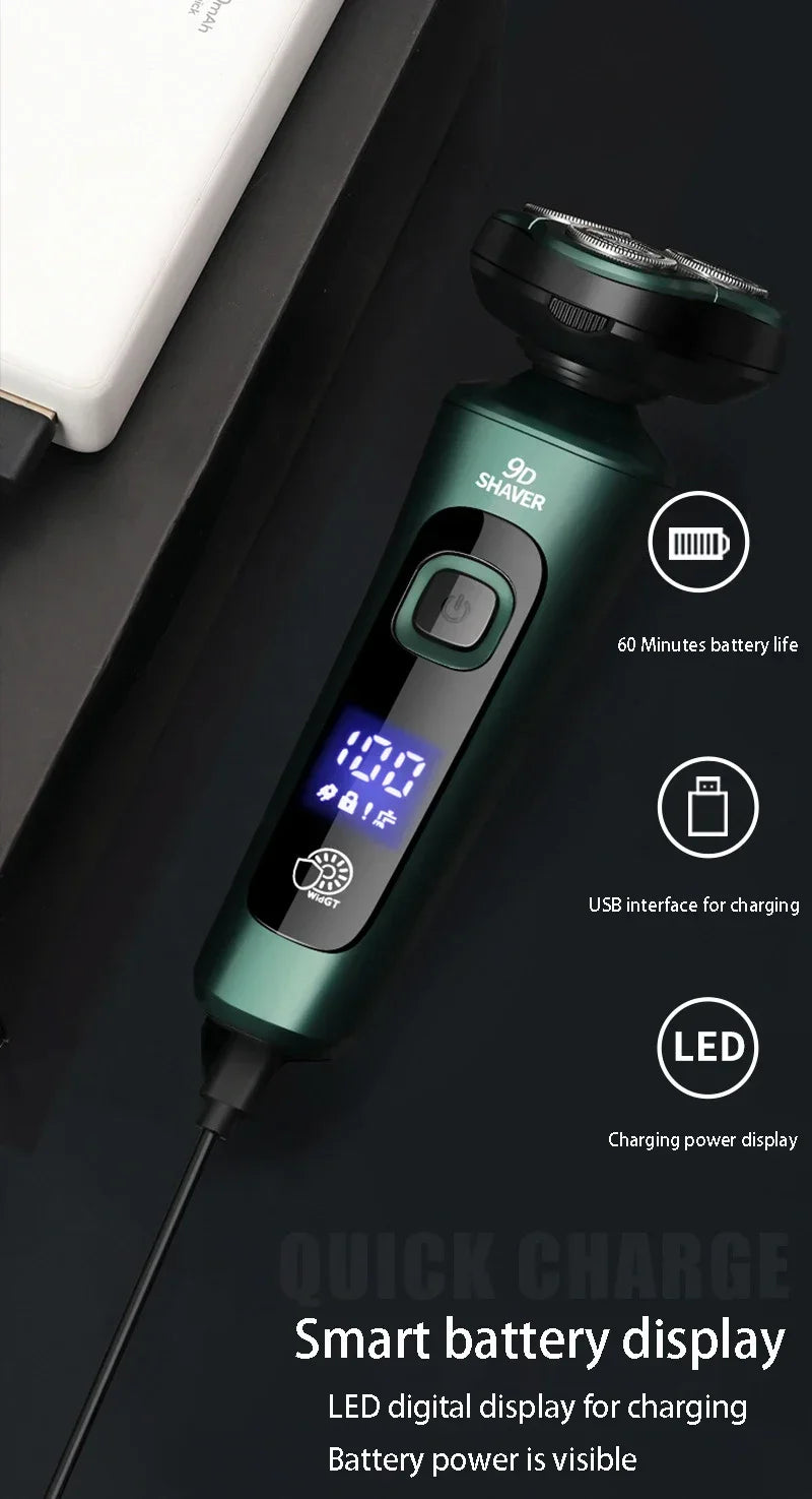 Smart USB Rechargeable LCD Digital Display Three-head Floating Razor
