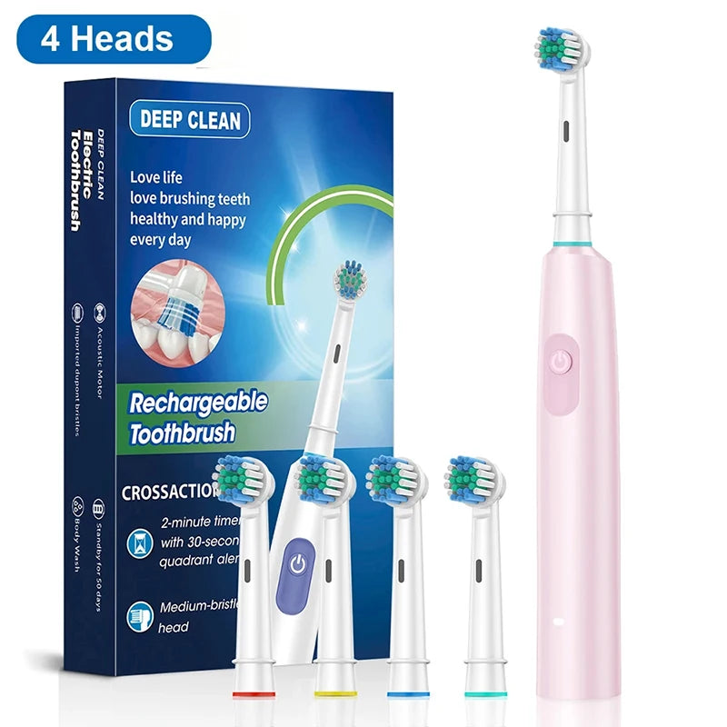 Electric Rechargeable Rotary Toothbrush with 8 Soft Brush Heads