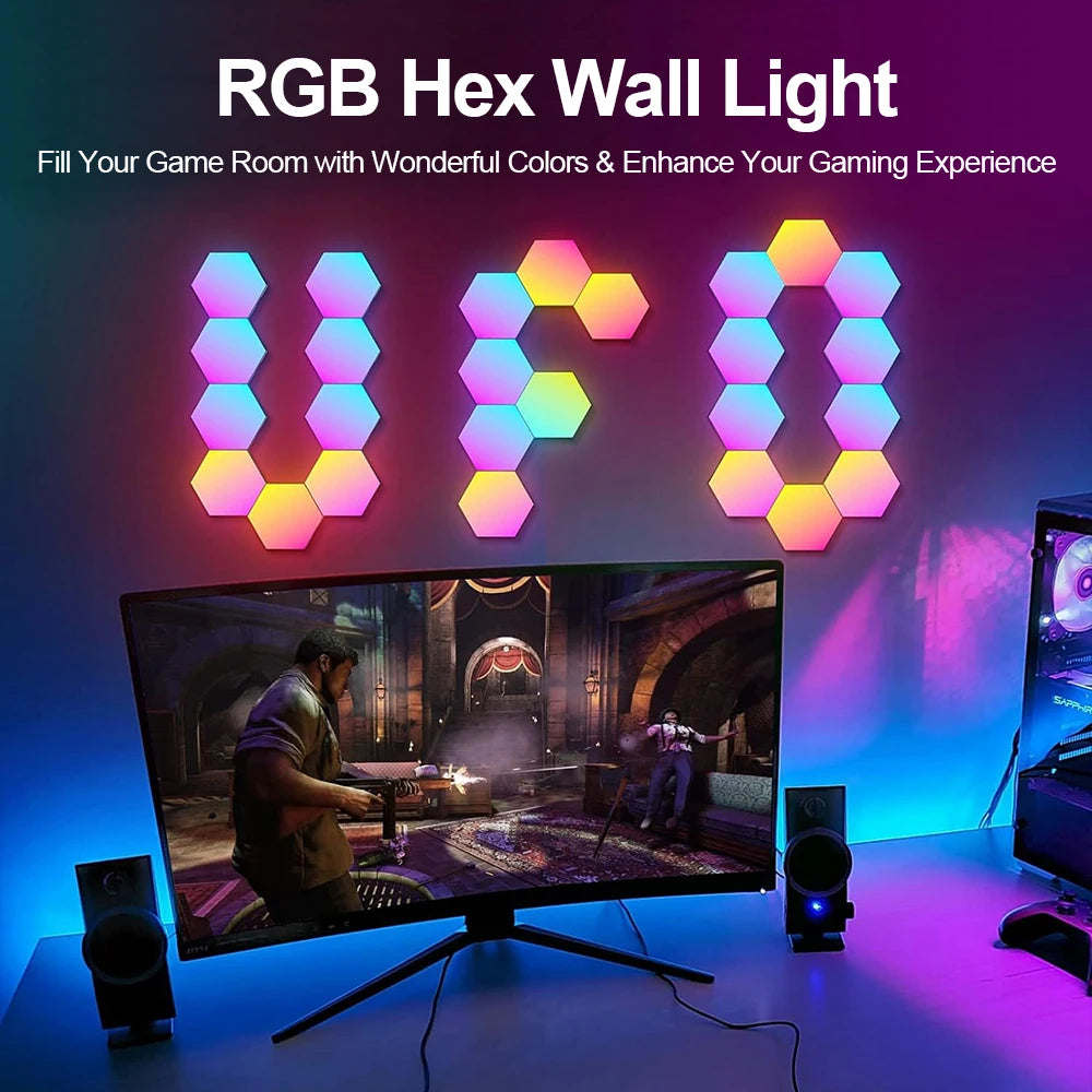 RGB Smart Hexagonal Color changing Ambient Night Light Music Rhythm Wall Lamp