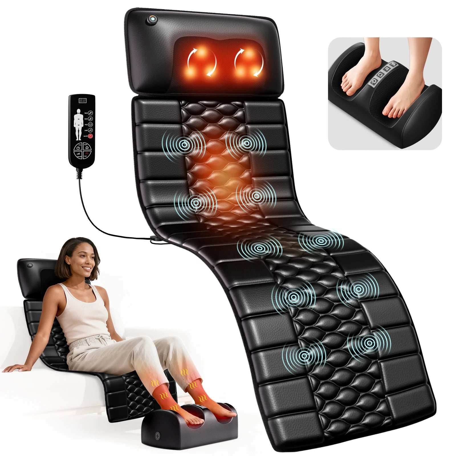 Full Body Shiatsu Massage Mat with Heat, Detachable Massager Pad
