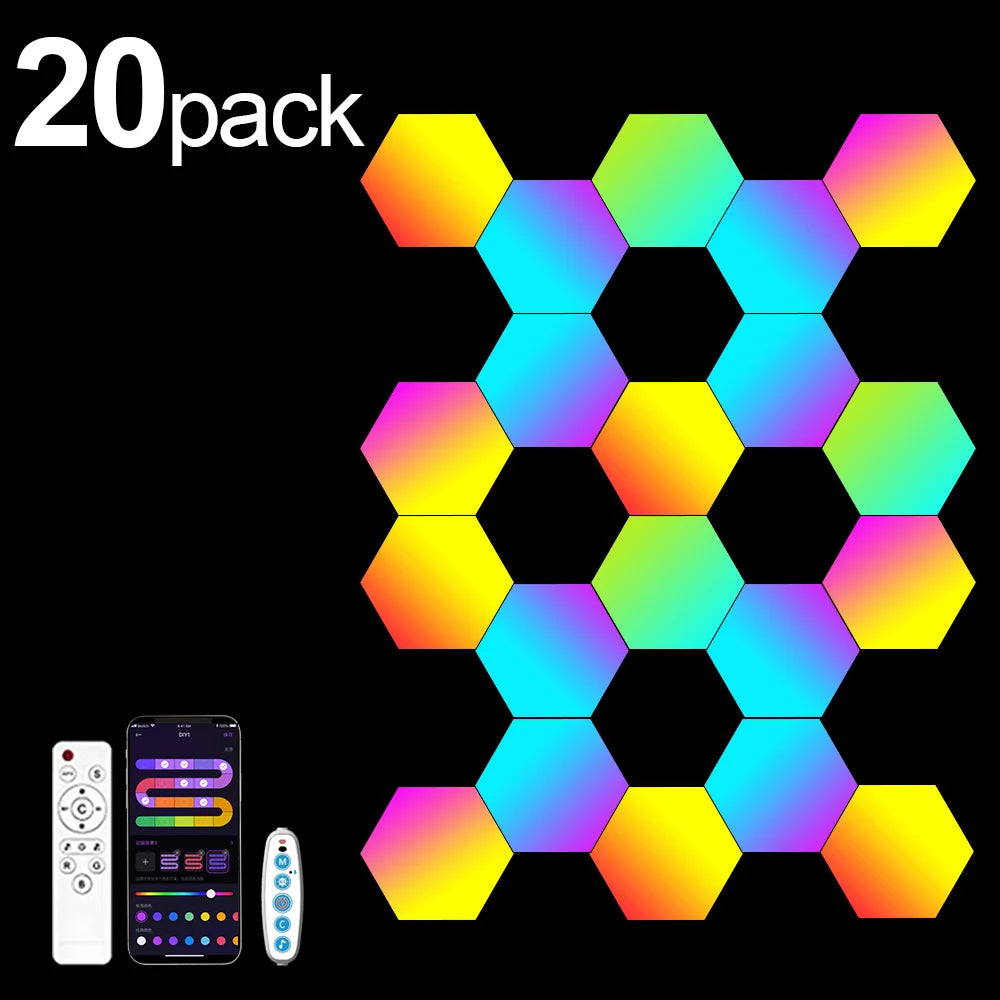 RGB Smart Hexagonal Color changing Ambient Night Light Music Rhythm Wall Lamp