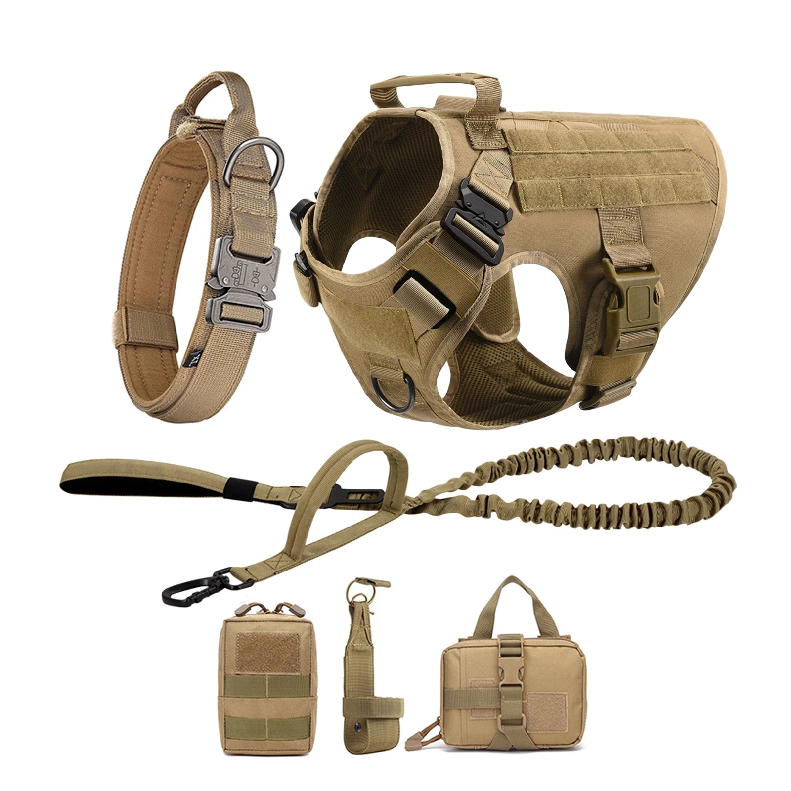 Tactical Dog Walking Vest Harness Collar Leash Molle Pouches