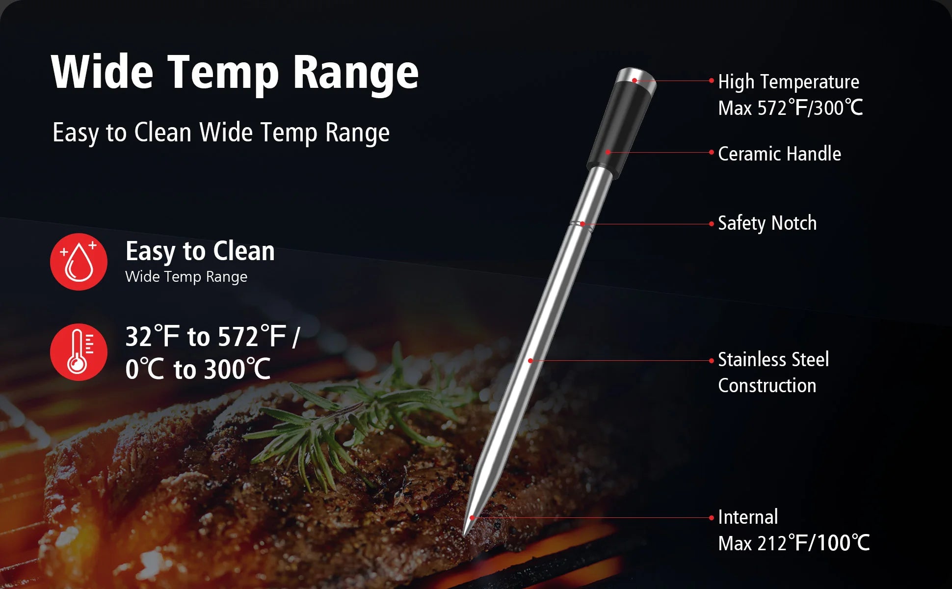 Rechargeable Wireless Bluetooth Meat Thermometer IP67 Waterproof Probes with LCD Screen Booster