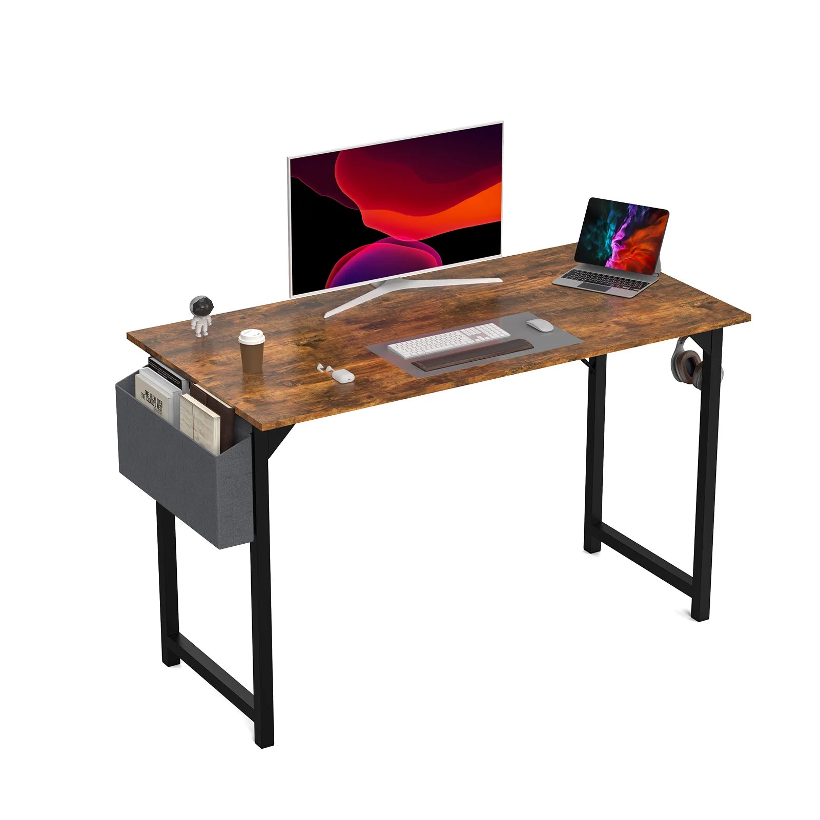 JHK Compact Computer Desk with Side Bag & Headphone Hook