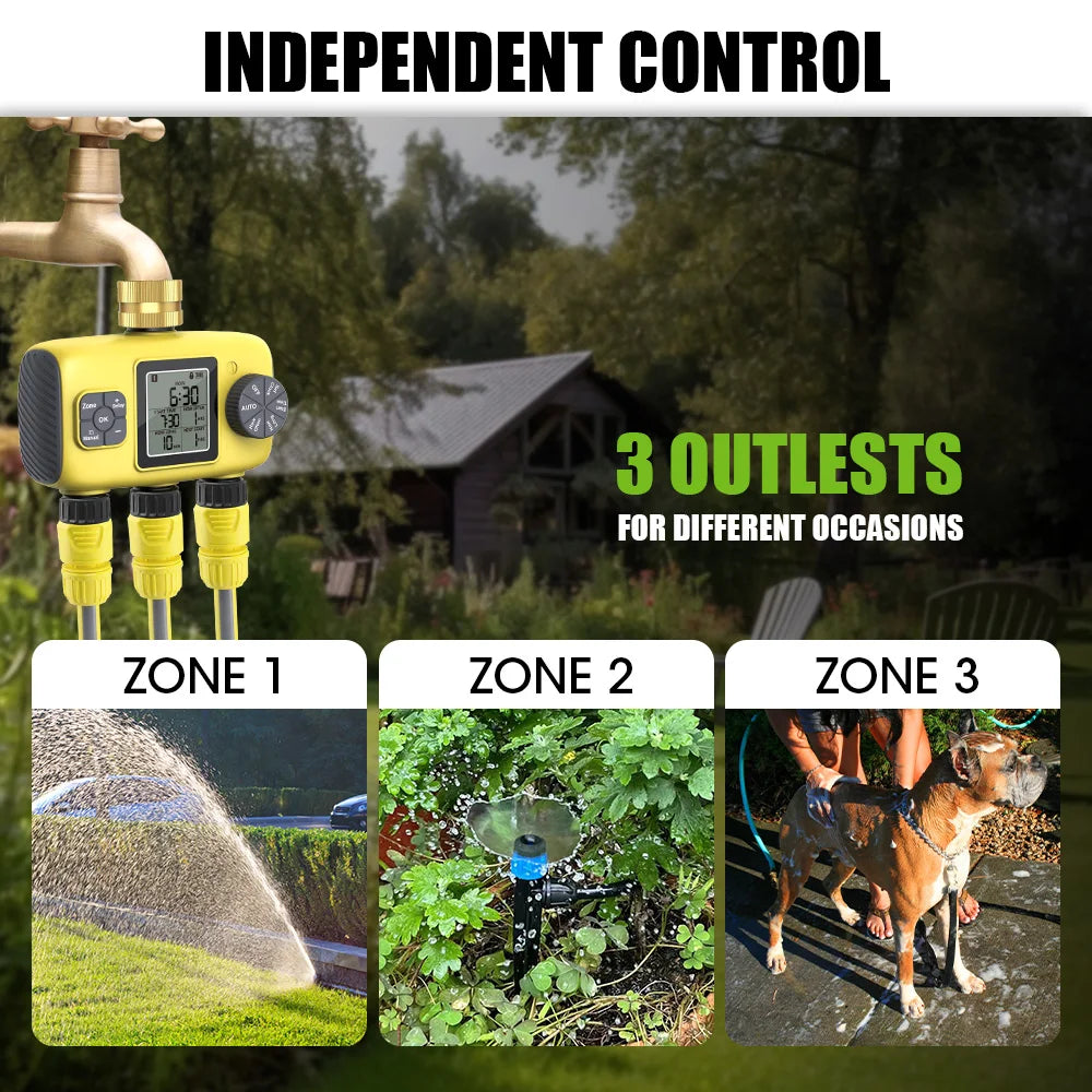Insoma 3-Outlet Independent Control Automatic Water Timer Garden Irrigation Watering System Independent Control