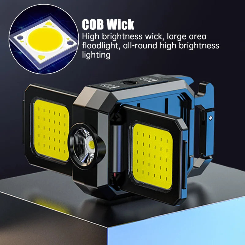 Rechargeable Super Bright Keychain Flashlight With 90° Foldable Side Lights