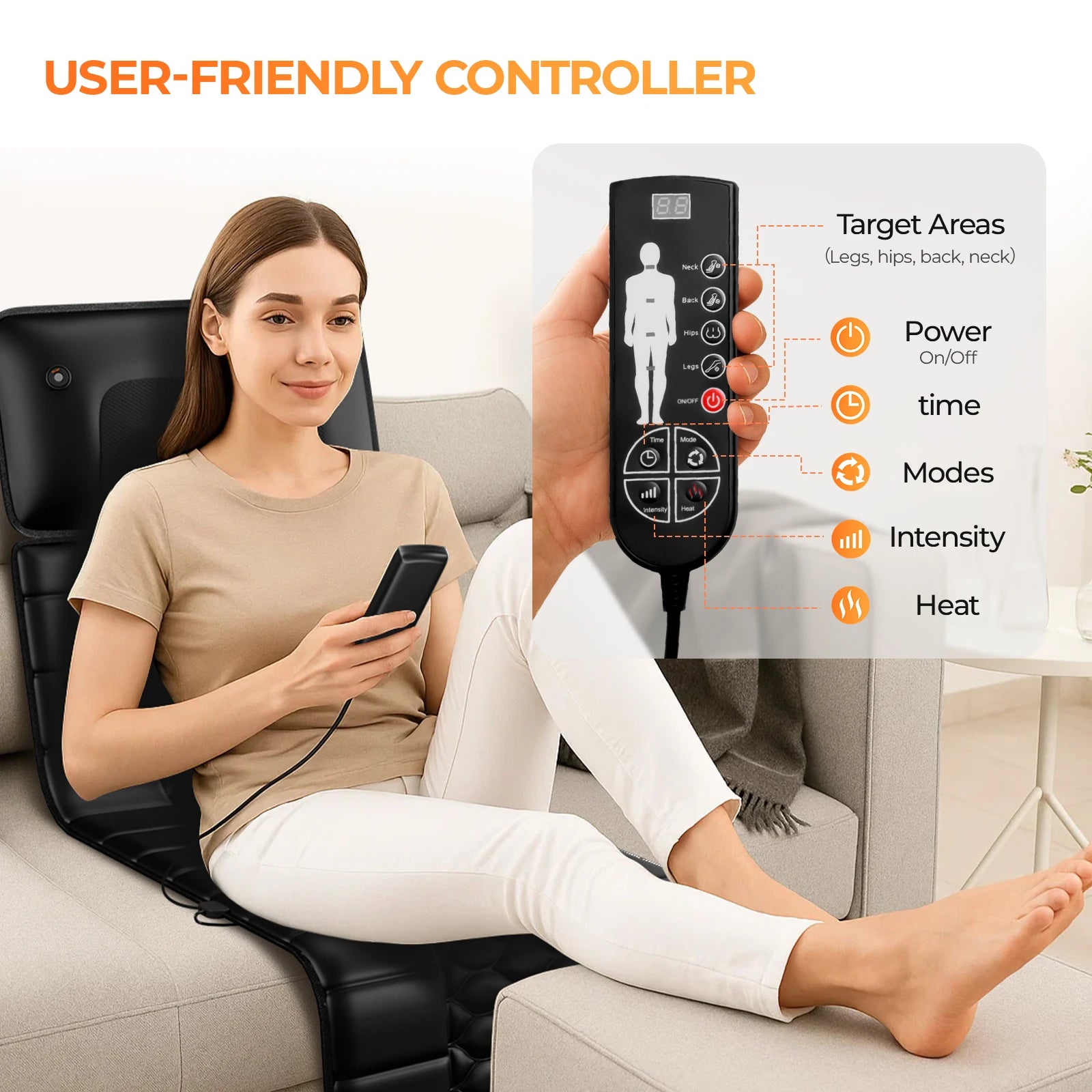 Full Body Shiatsu Massage Mat with Heat, Detachable Massager Pad