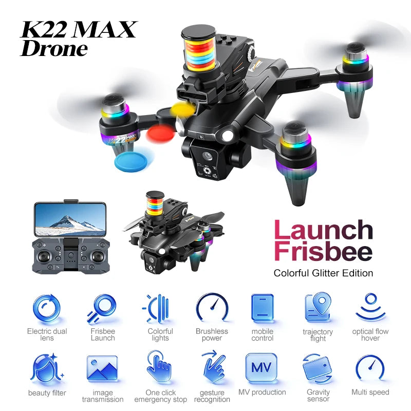 K22 MAX Frisbee Launch Drone with HD Dual Camera Remote Control Quadcopter