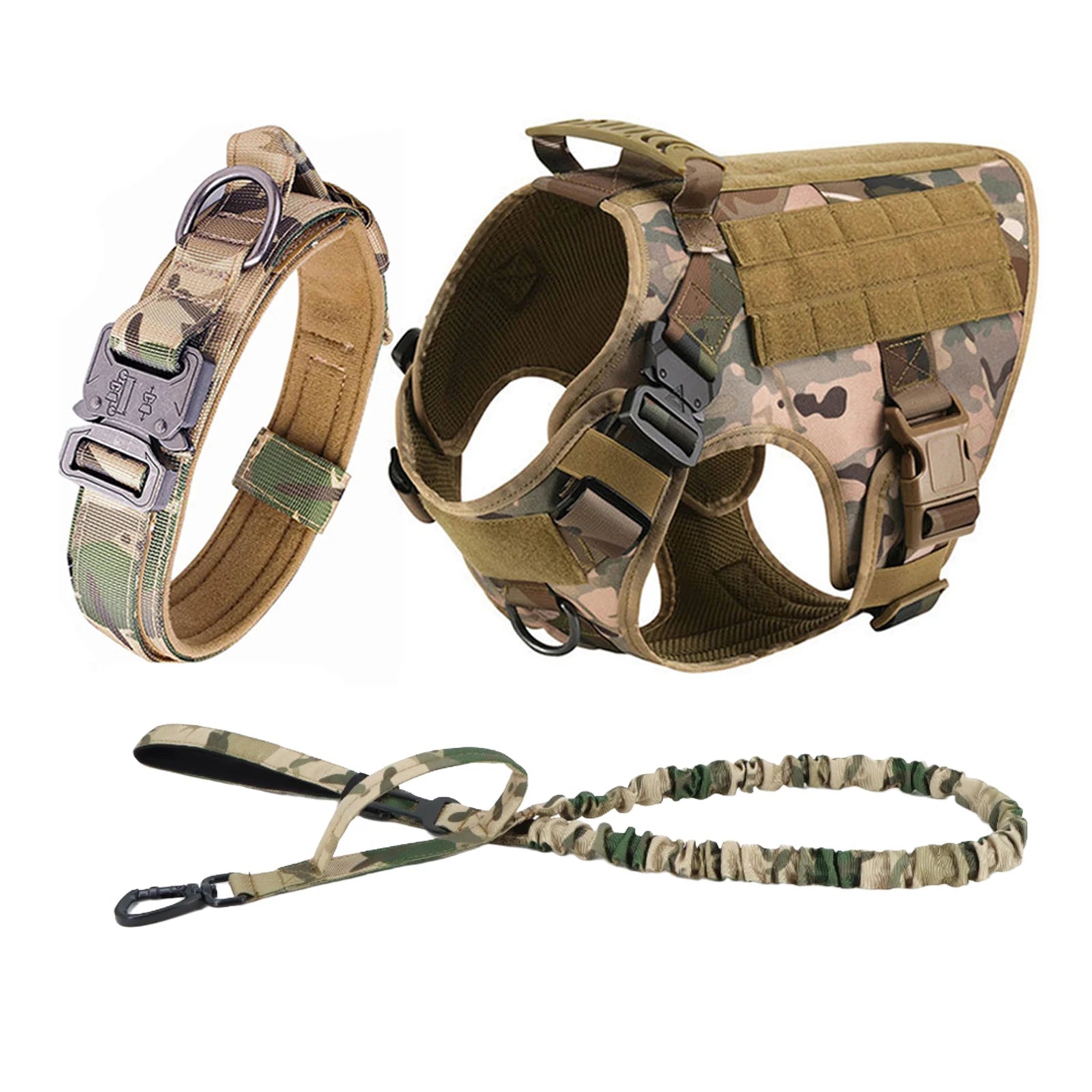 Tactical Dog Walking Vest Harness Collar Leash Molle Pouches