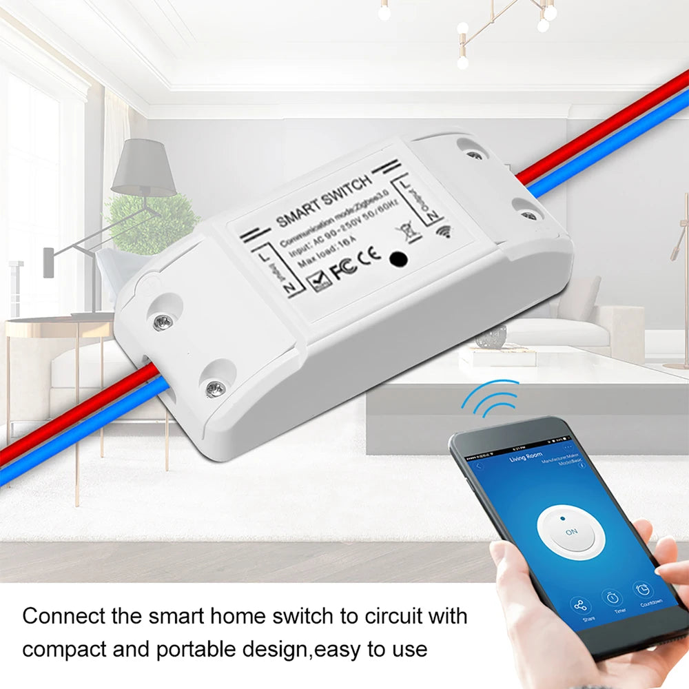 WiFi & BT Smart Switch 10A 2200W Dual-Mode On/Off Device