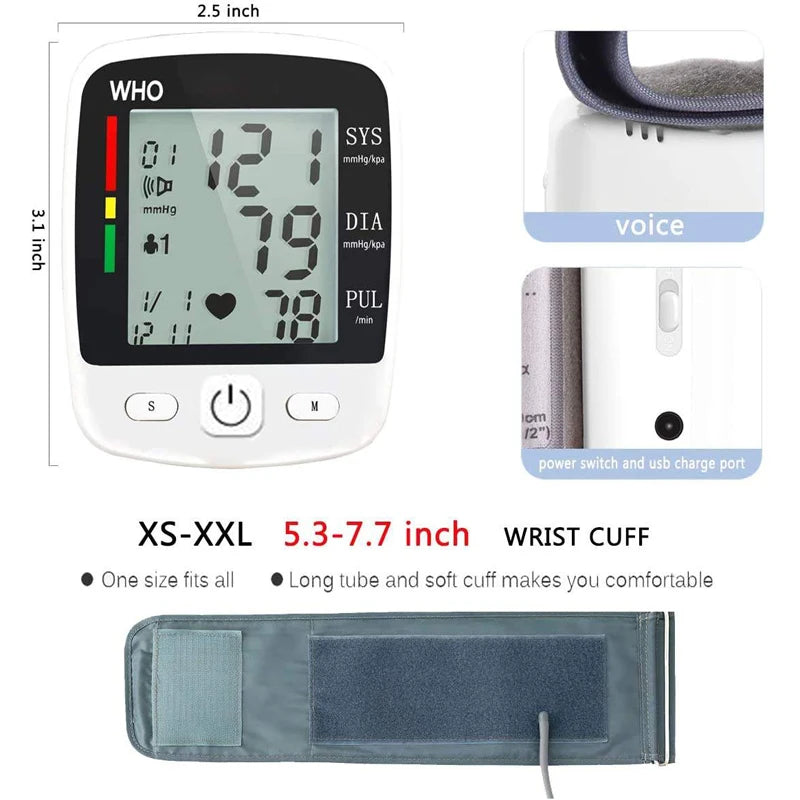 Digital LCD Rechargeable Wrist Blood Pressure Monitor