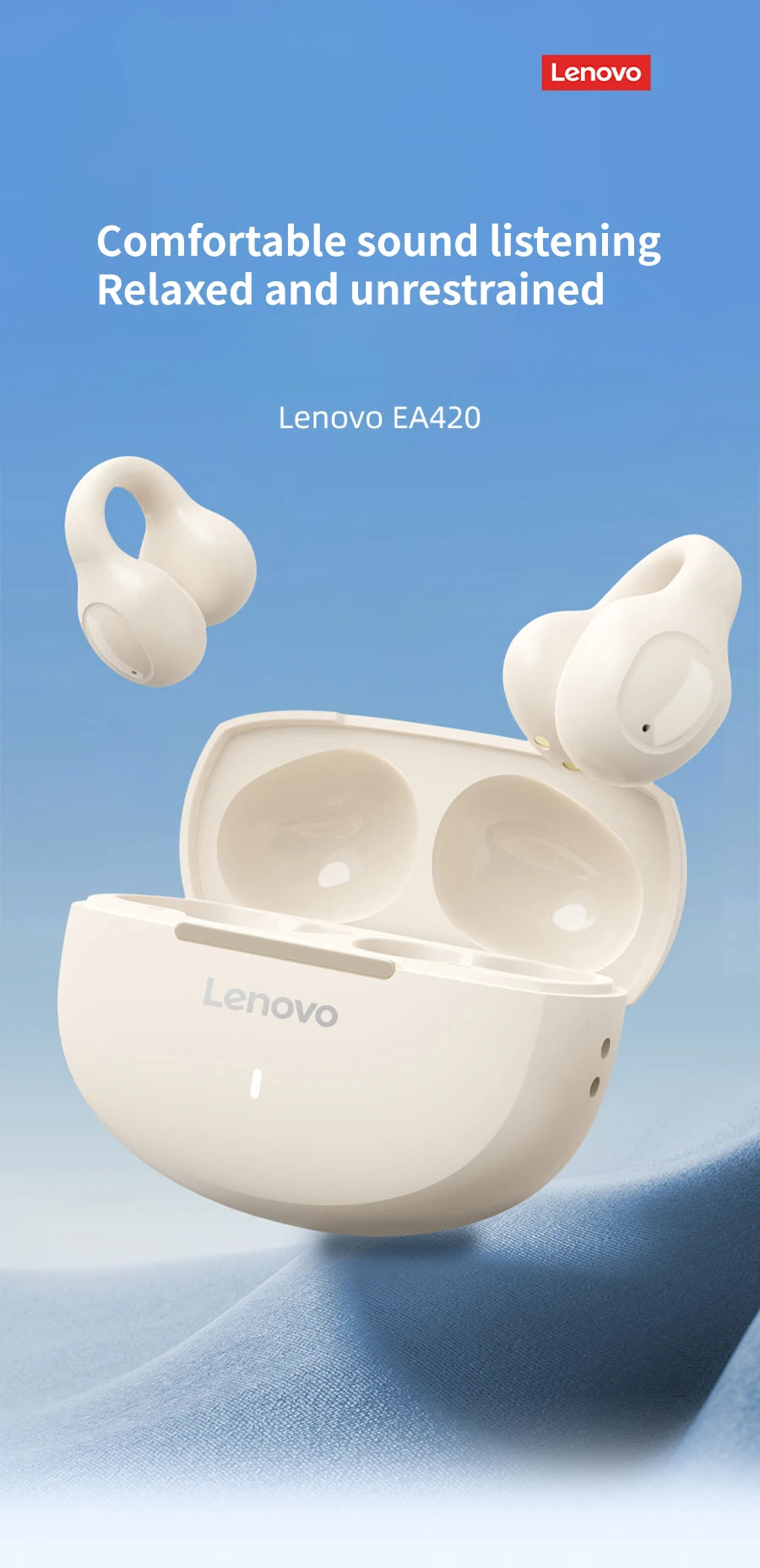 Lenovo Wireless Sport Earbuds Active Noise Cancelling Clip on