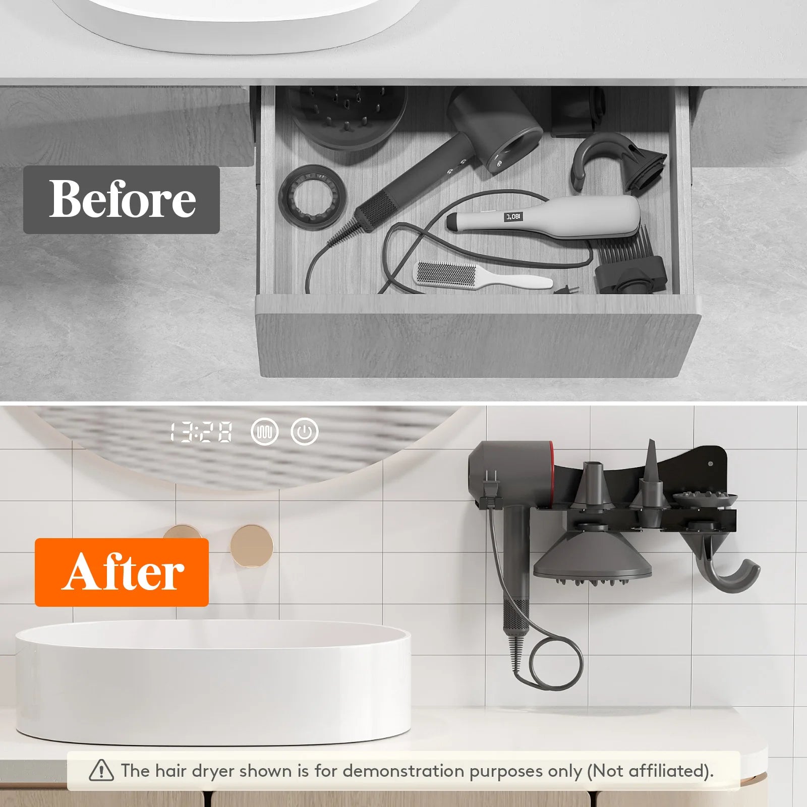 Wall Mounted Hair Dryer Holder and Tool Organizer for Dyson Hair Dryer