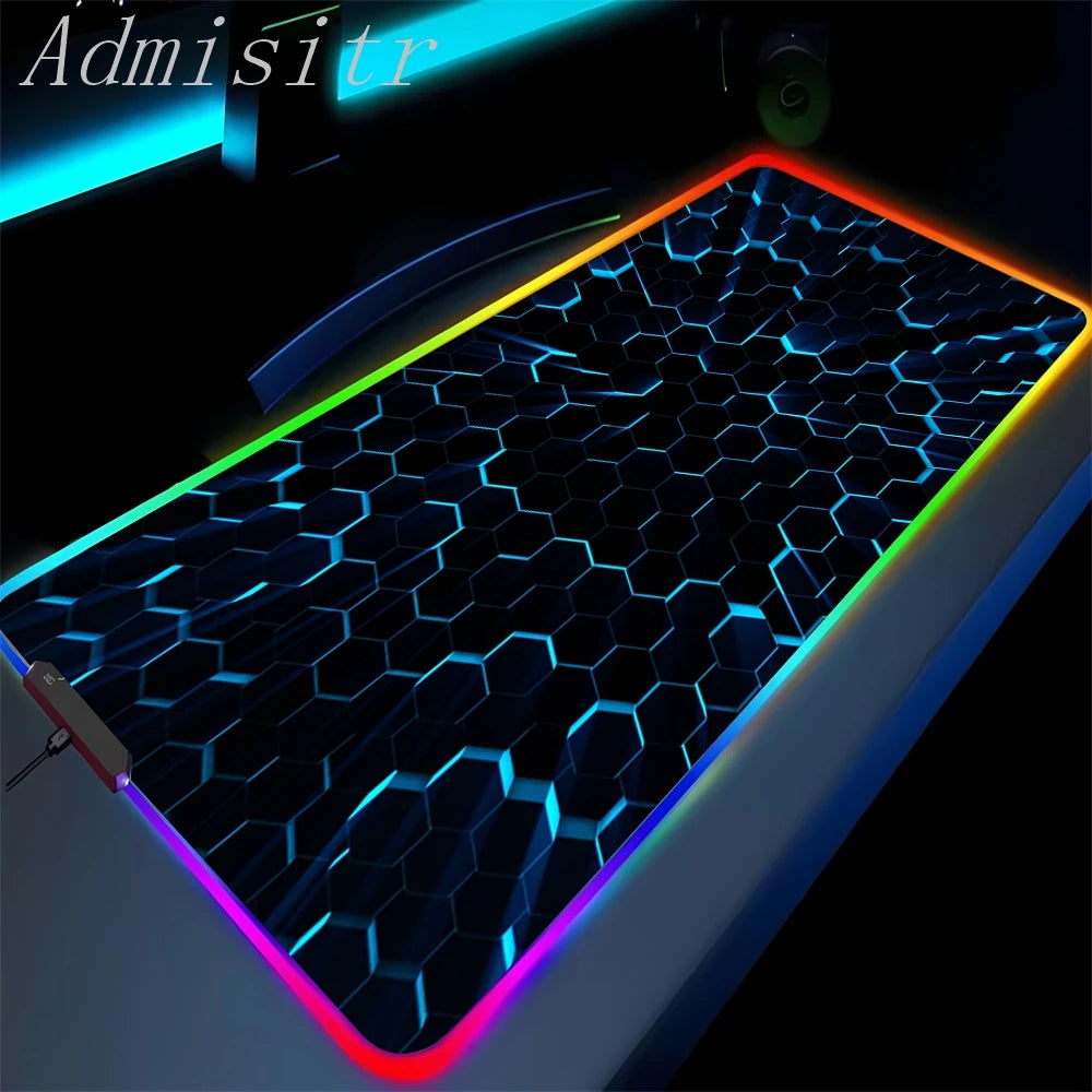 Large Geometric RGB Luminous LED Gamer Mousepad