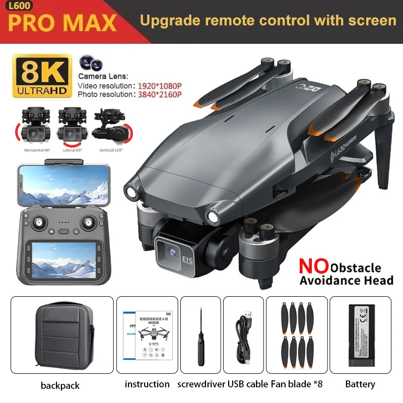 L600 Pro MAX 4K or 8K 3-Axis Gimbal GPS and Obstacle Avoidance 5G WIFI Quadcopter Drone