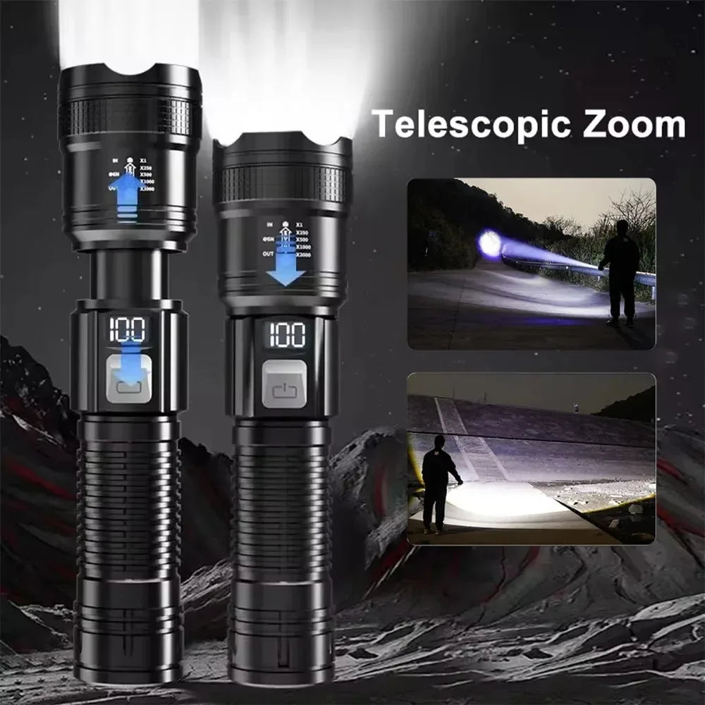 Super Bright LED High Power Long Range Tactical Torch Flashlight USB Rechargeable