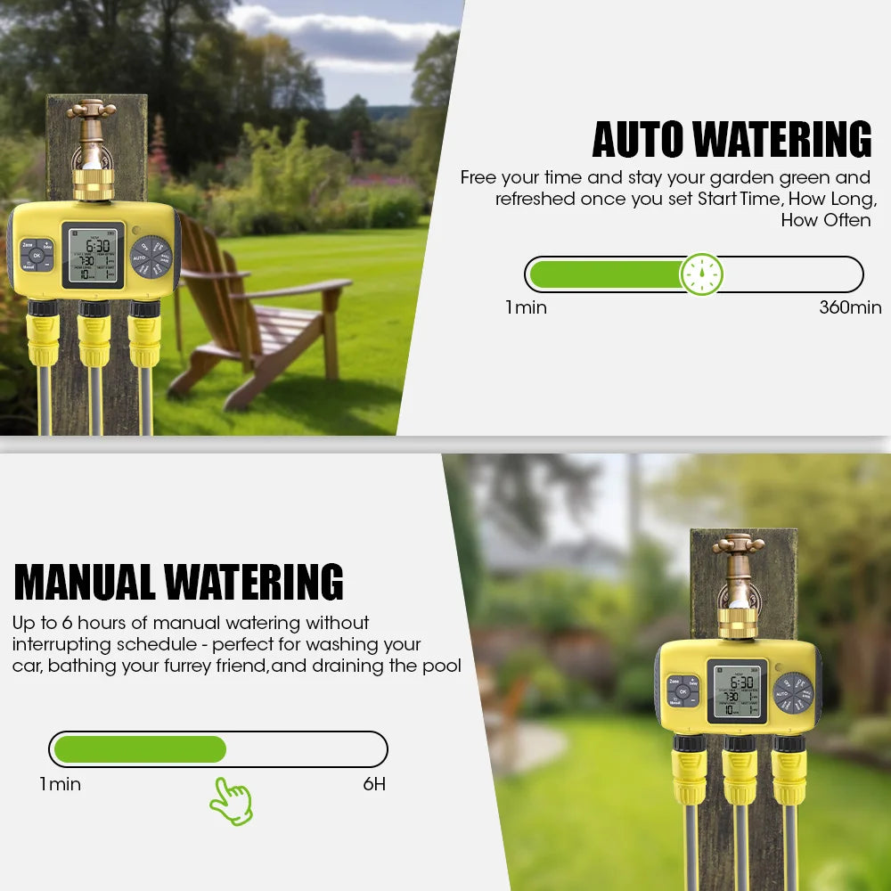 Insoma 3-Outlet Independent Control Automatic Water Timer Garden Irrigation Watering System Independent Control
