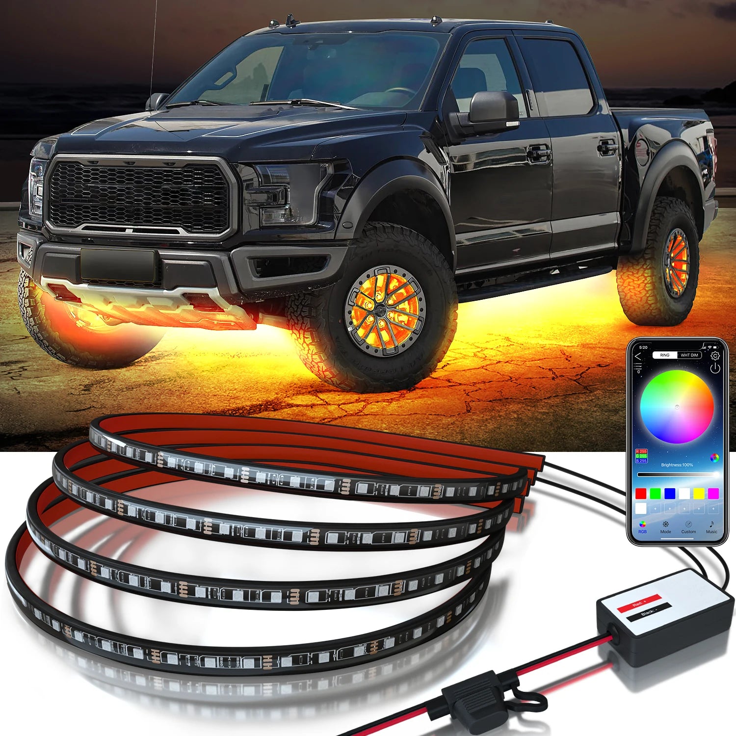RGB Car Waterproof Underglow Strip Lights with App Control