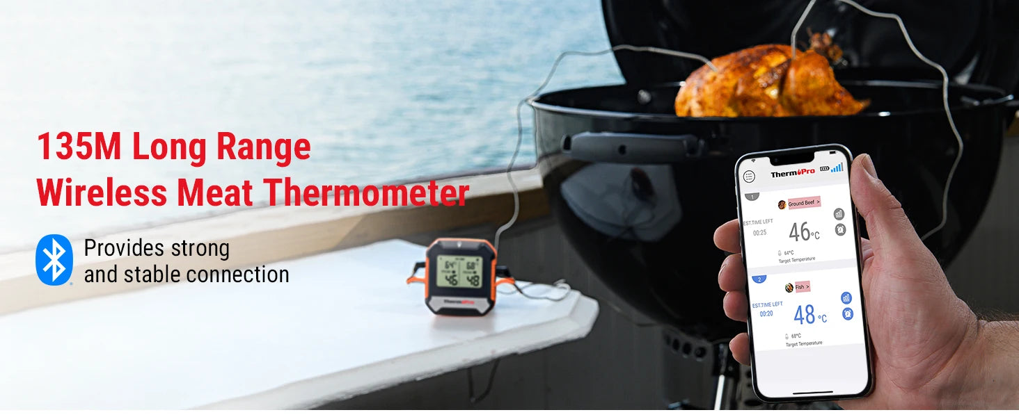 ThermoPro TP904 Bluetooth Wireless 135M Dual Probes Digital Meat Thermometer with Alarm Timer